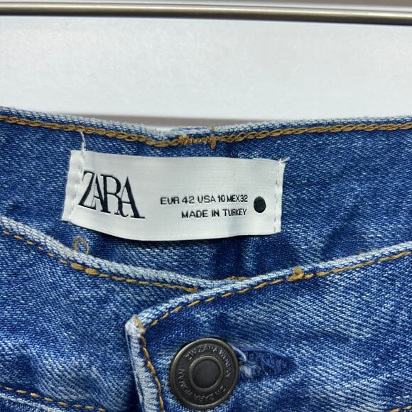 Zara Straight Leg Jeans Denim Button Fly Blue 10 - Picture 6 of 6